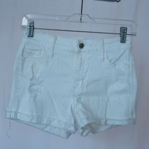 Hollister White High Waisted Jean Shorts Denim Cuffed Rolled Hem